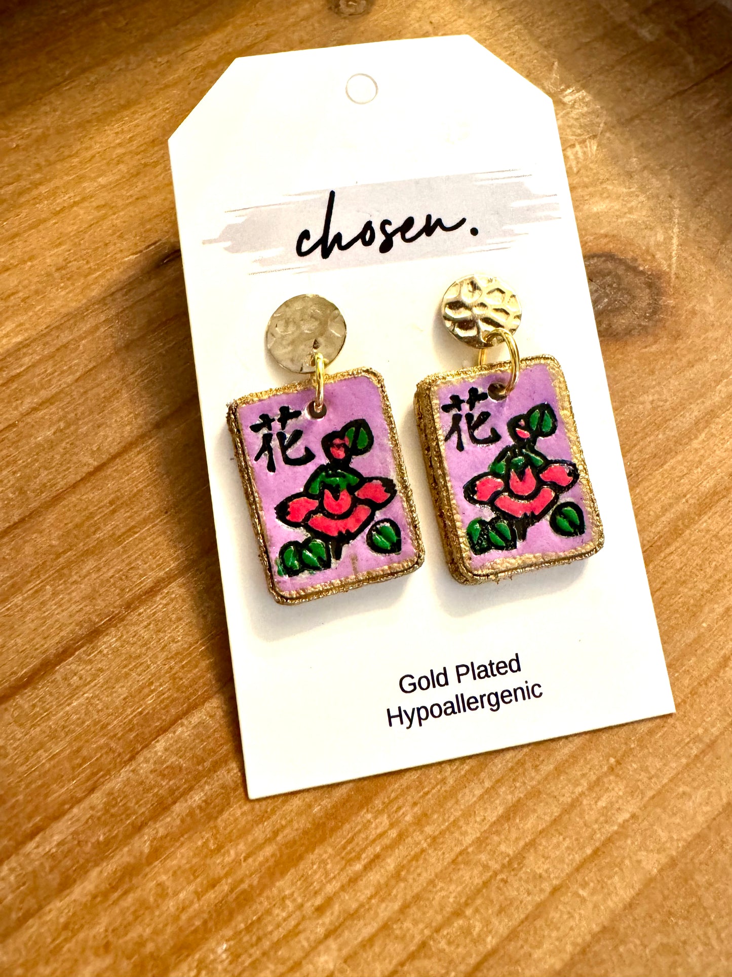 The Candy Mahjong Leather Tile Earrings