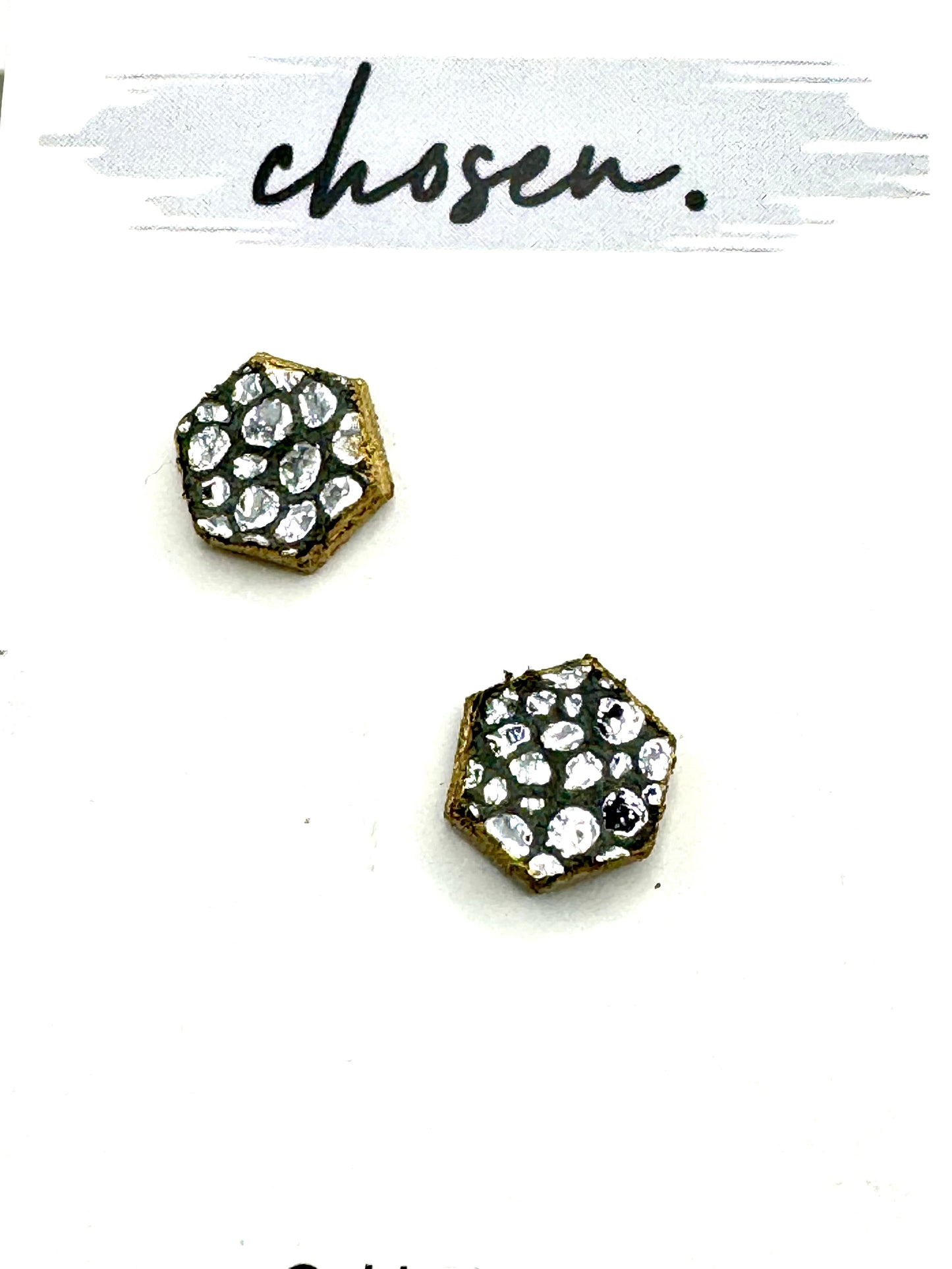 Metallic Leather Geometric Gold Plated Studs