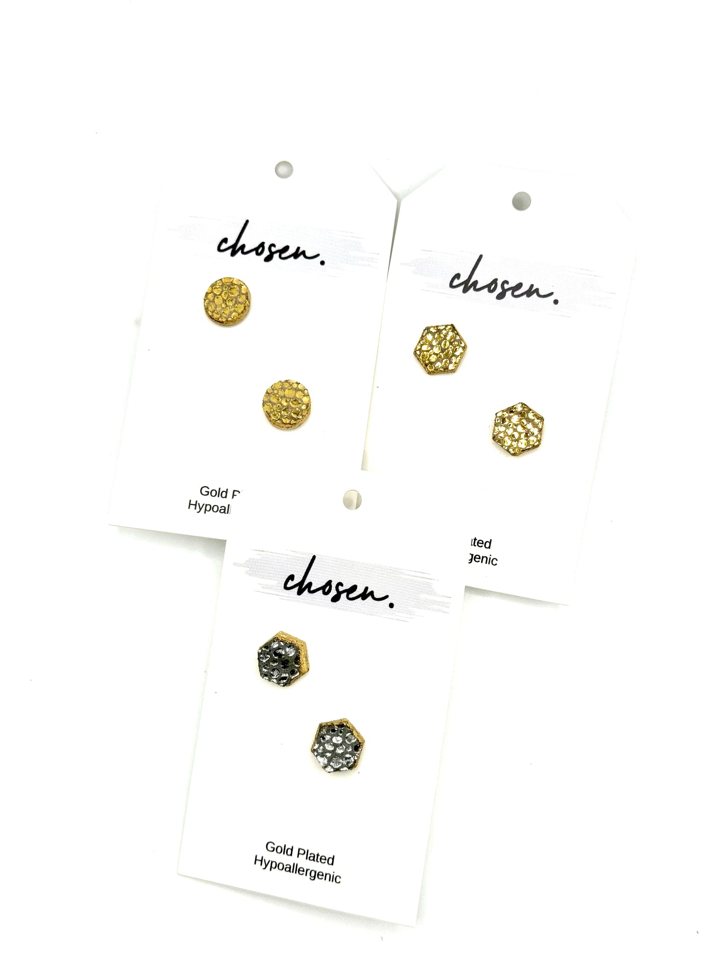 Metallic Leather Geometric Gold Plated Studs