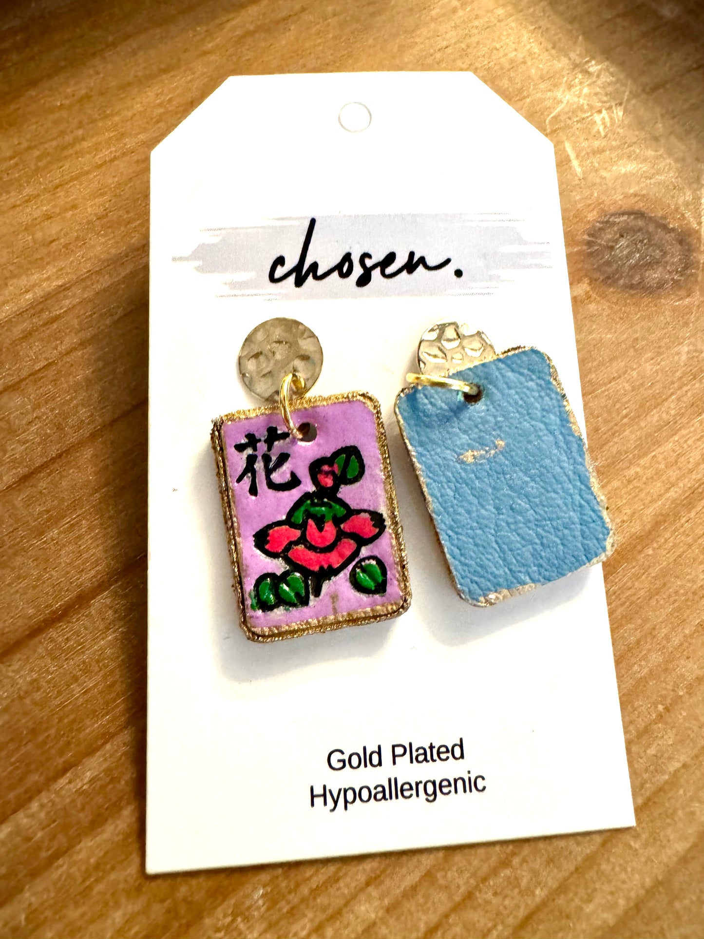 The Candy Mahjong Leather Tile Earrings