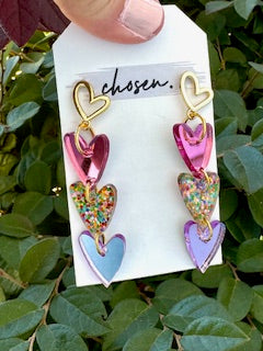 Triple Threat Glitter Heart Earrings